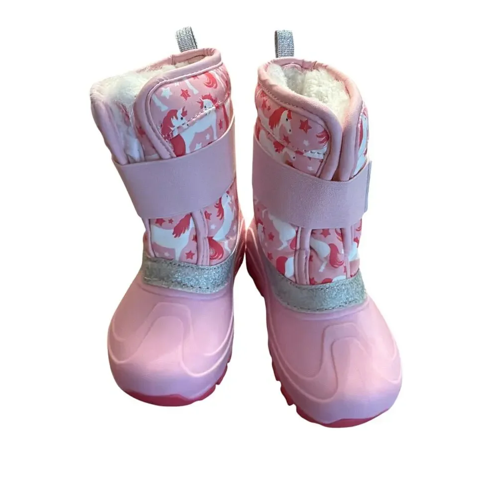 Member's Mark Girl's Pink & White Unicorn Winter Snow Boots Size 9/10